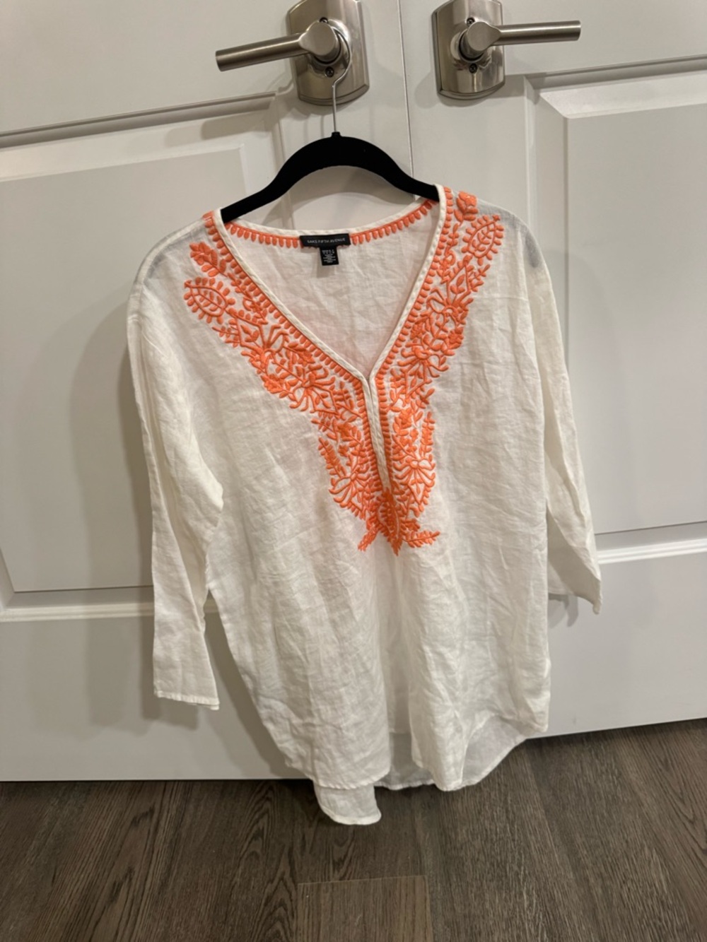 Saks Fifth Avenue White Cover Up with Orange Embroidery